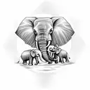 three elephants with trunks raised in front of a setting sun tattoo design idea