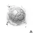 A black-grey tattoo of a soccer player dribbling a basketball tattoo design idea