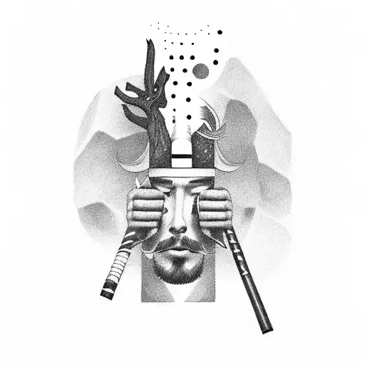 The Scandinavian god is Alone with a smoking pipe in his mouth tattoo design idea