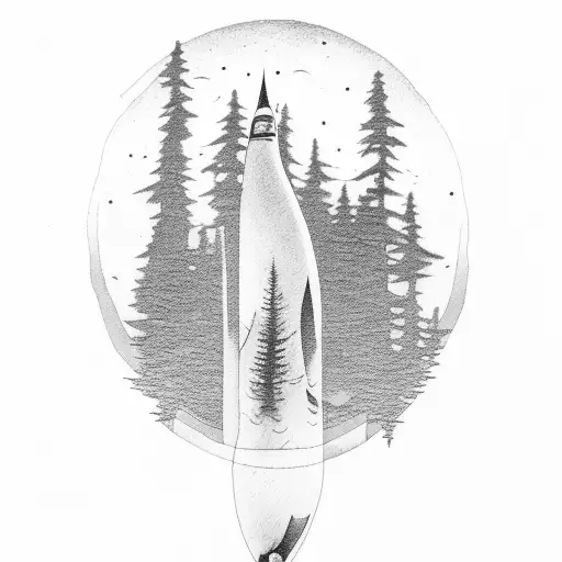 A serene moonlit forest with a subtle silhouette of a submarine tattoo design idea