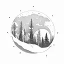 A serene moonlit forest with a subtle silhouette of a submarine tattoo design idea