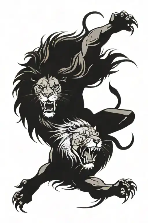 A lion and a spider in a dynamic pose symbolizing strength and agility tattoo design idea