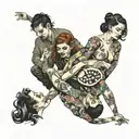 four people contorting  tattoo design idea