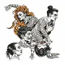four people contorting  tattoo design idea
