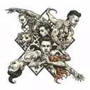 four people contorting  tattoo design idea