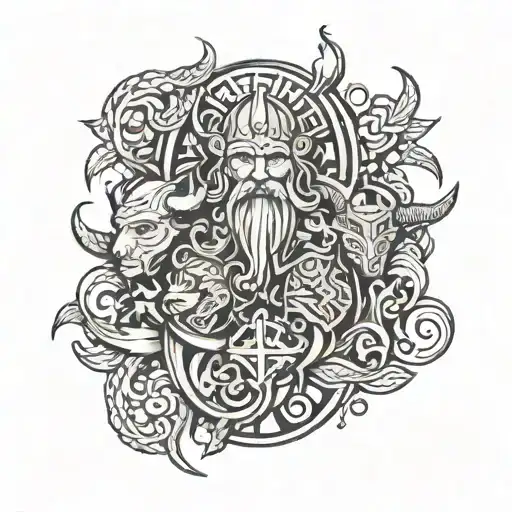 viking Style arm sleeve with all three of lokis children  tattoo design idea