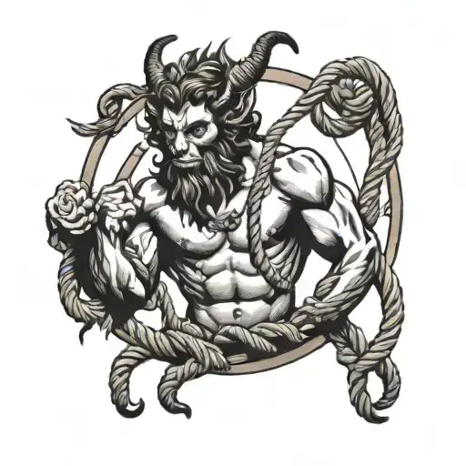 satyr tied with ropes tattoo design idea