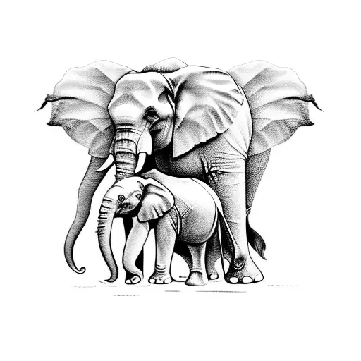 Mother and baby elephants tattoo design idea