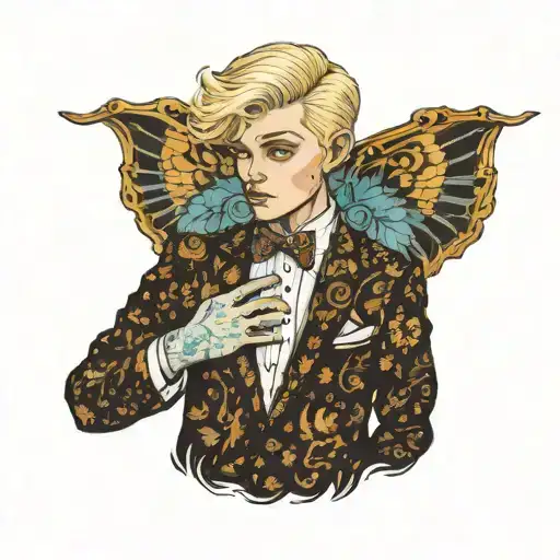 blonde boy in glittery suit tattoo design idea
