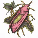 pink katydid tattoo design idea