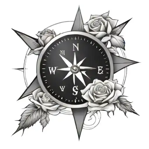 compass, rose, clock, rose  tattoo design idea