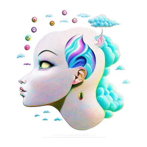 girl storm cloud head book rainbow tattoo design idea