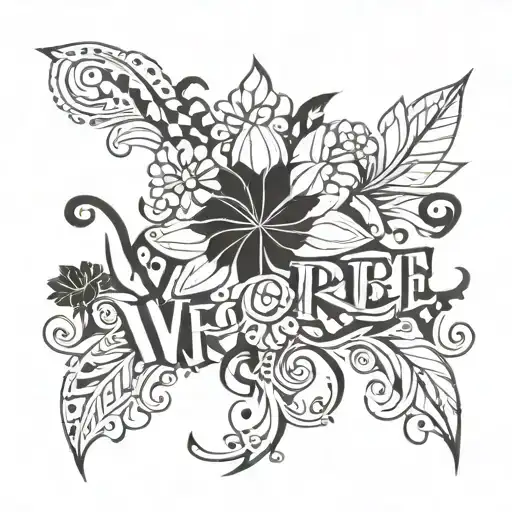 Flowers text:"whore"  tattoo design idea