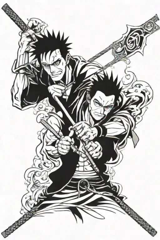 anime character - roronoa zoro, zaraki kenpachi, itachi uchiha, seven deadly sins ban tattoo design idea