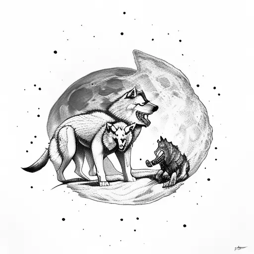 Spartan fighting a wolf under the moon tattoo design idea