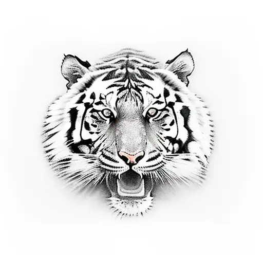 tiger loooking from the behind the roses tattoo design idea