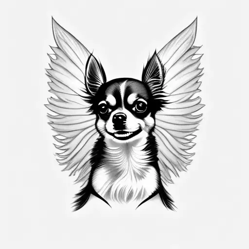 long hair Chihuahua with fairy wings tattoo design idea