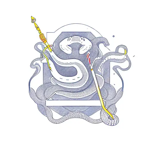 A new-school design of a web developer coding with a snake and a sword in the background tattoo design idea