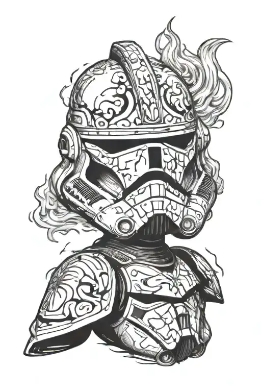 501st clone trooper helmet engulfed in flames tattoo design idea