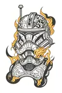 501st clone trooper helmet engulfed in flames tattoo design idea