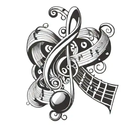A tattoo design combining elements of music notes and a cross to represent your love for music and faith in God tattoo design idea