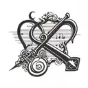 A tattoo design combining elements of music notes and a cross to represent your love for music and faith in God tattoo design idea
