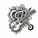 A tattoo design combining elements of music notes and a cross to represent your love for music and faith in God tattoo design idea
