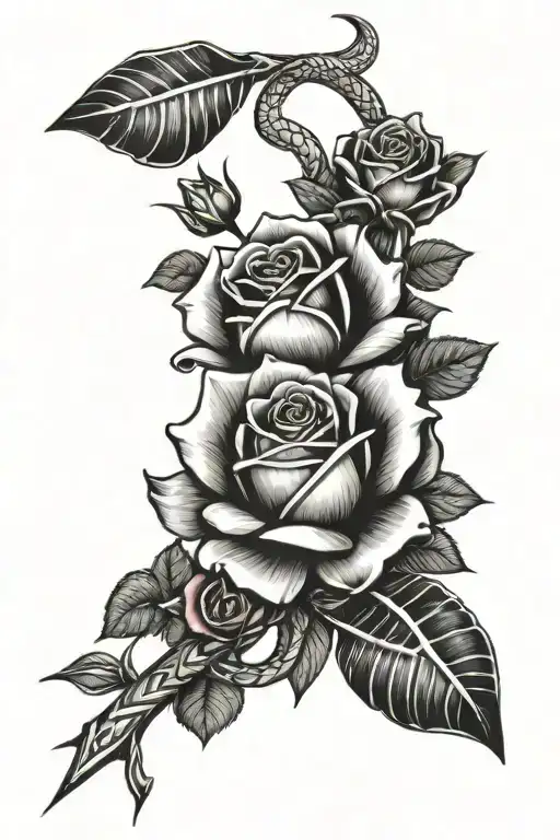 rose and arrow and snake tattoo tattoo design idea