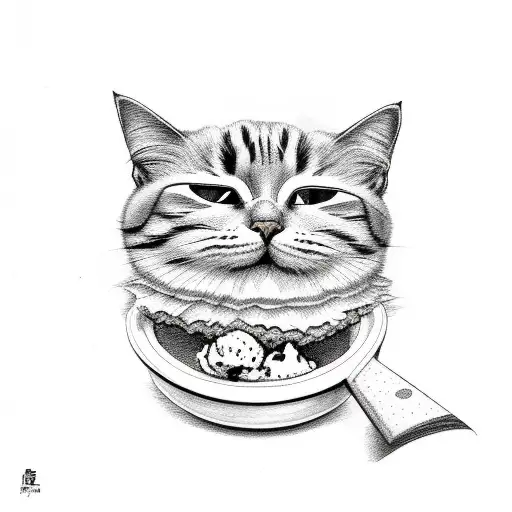 ice cream with cookie and cat tattoo design idea