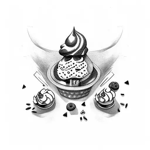 ice cream with cookie and cat tattoo design idea