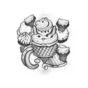 ice cream with cookie and cat tattoo design idea