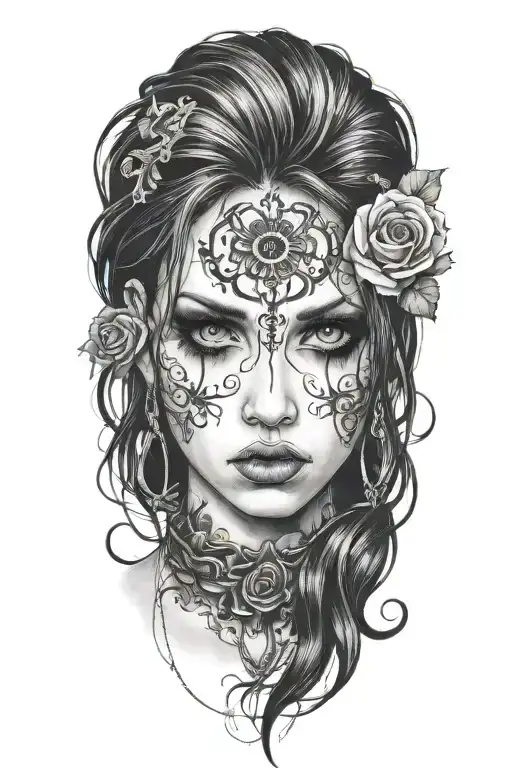 goth emo semi nude girl tattoo design idea