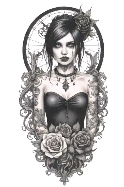 goth emo semi nude girl tattoo design idea