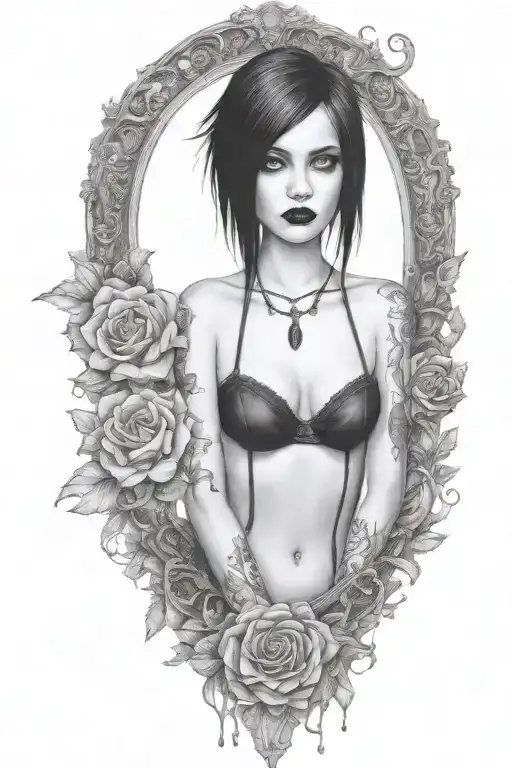 goth emo semi nude girl tattoo design idea
