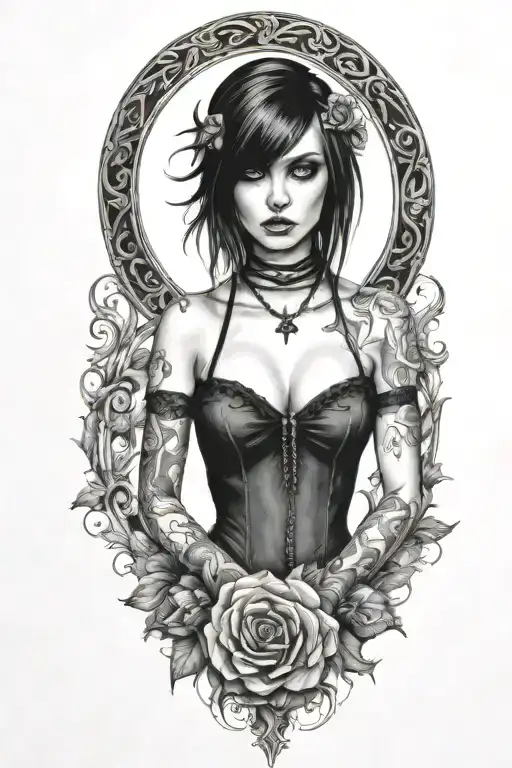 goth emo semi nude girl tattoo design idea