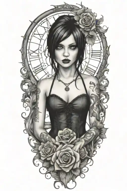 goth emo semi nude girl tattoo design idea