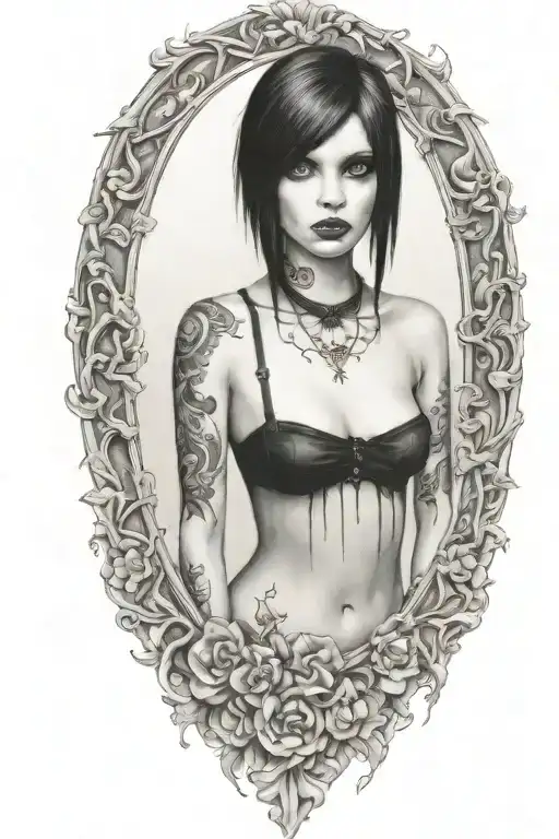 goth emo semi nude girl tattoo design idea