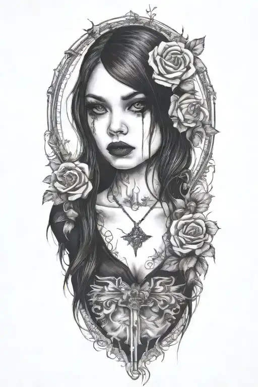 goth emo semi nude girl tattoo design idea