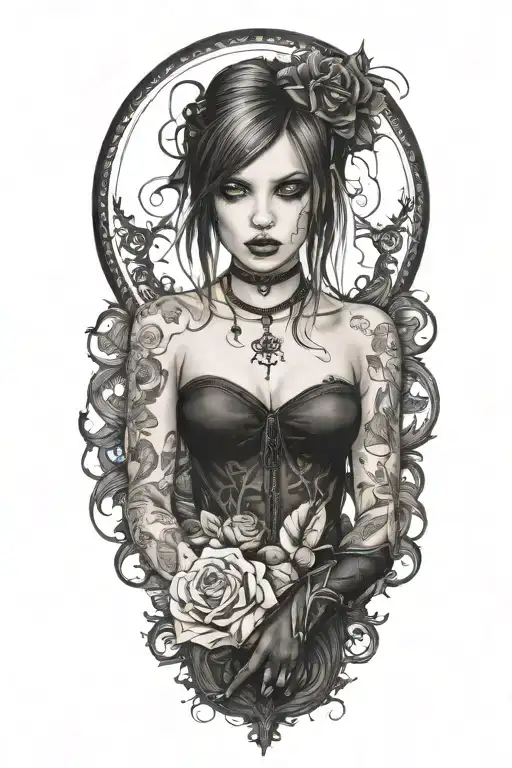 goth emo semi nude girl tattoo design idea