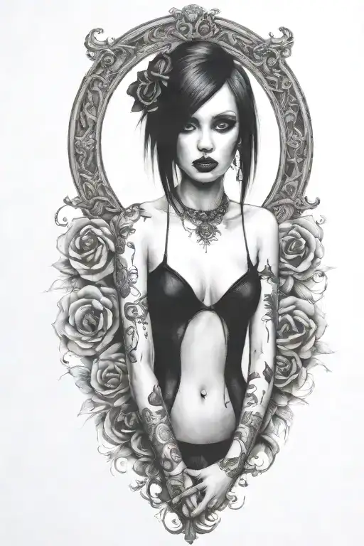 goth emo semi nude girl tattoo design idea