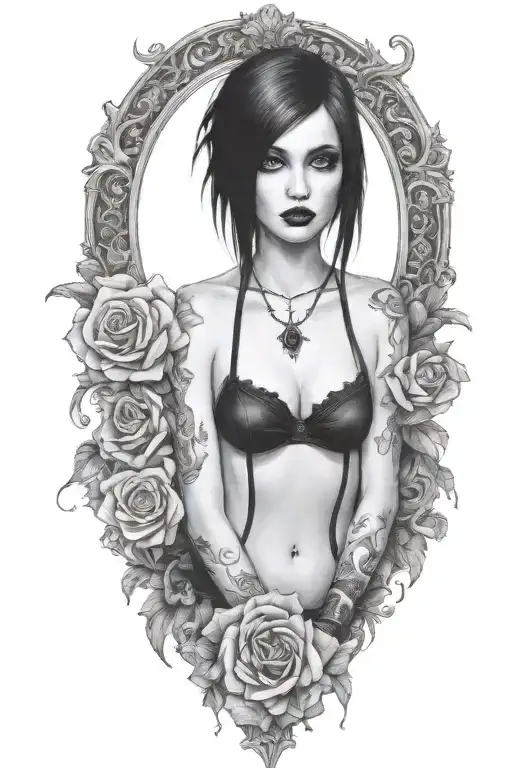 goth emo semi nude girl tattoo design idea