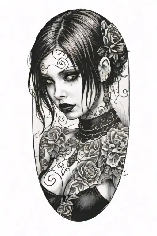 goth emo semi nude girl tattoo design idea