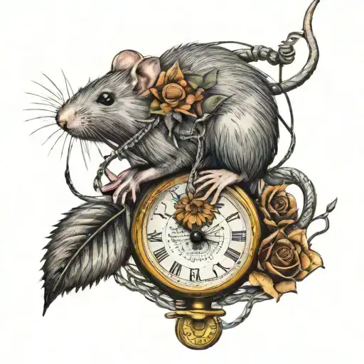 Cute rat, red string, pocket watch, rose, sunflower put together as one tattoo  tattoo design idea
