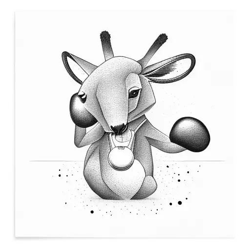 boxing Kangaroo on the beach with music notes, banana trees in the back grou d tattoo design idea