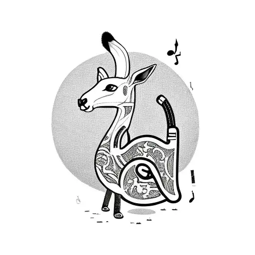 boxing Kangaroo on the beach with music notes, banana trees in the back grou d tattoo design idea