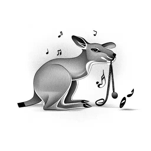 boxing Kangaroo on the beach with music notes, banana trees in the back grou d tattoo design idea