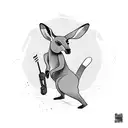 boxing Kangaroo on the beach with music notes, banana trees in the back grou d tattoo design idea