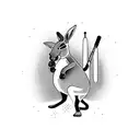 boxing Kangaroo on the beach with music notes, banana trees in the back grou d tattoo design idea