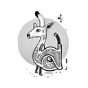 boxing Kangaroo on the beach with music notes, banana trees in the back grou d tattoo design idea