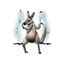 boxing Kangaroo on the beach with music notes, banana trees in the back grou d tattoo design idea